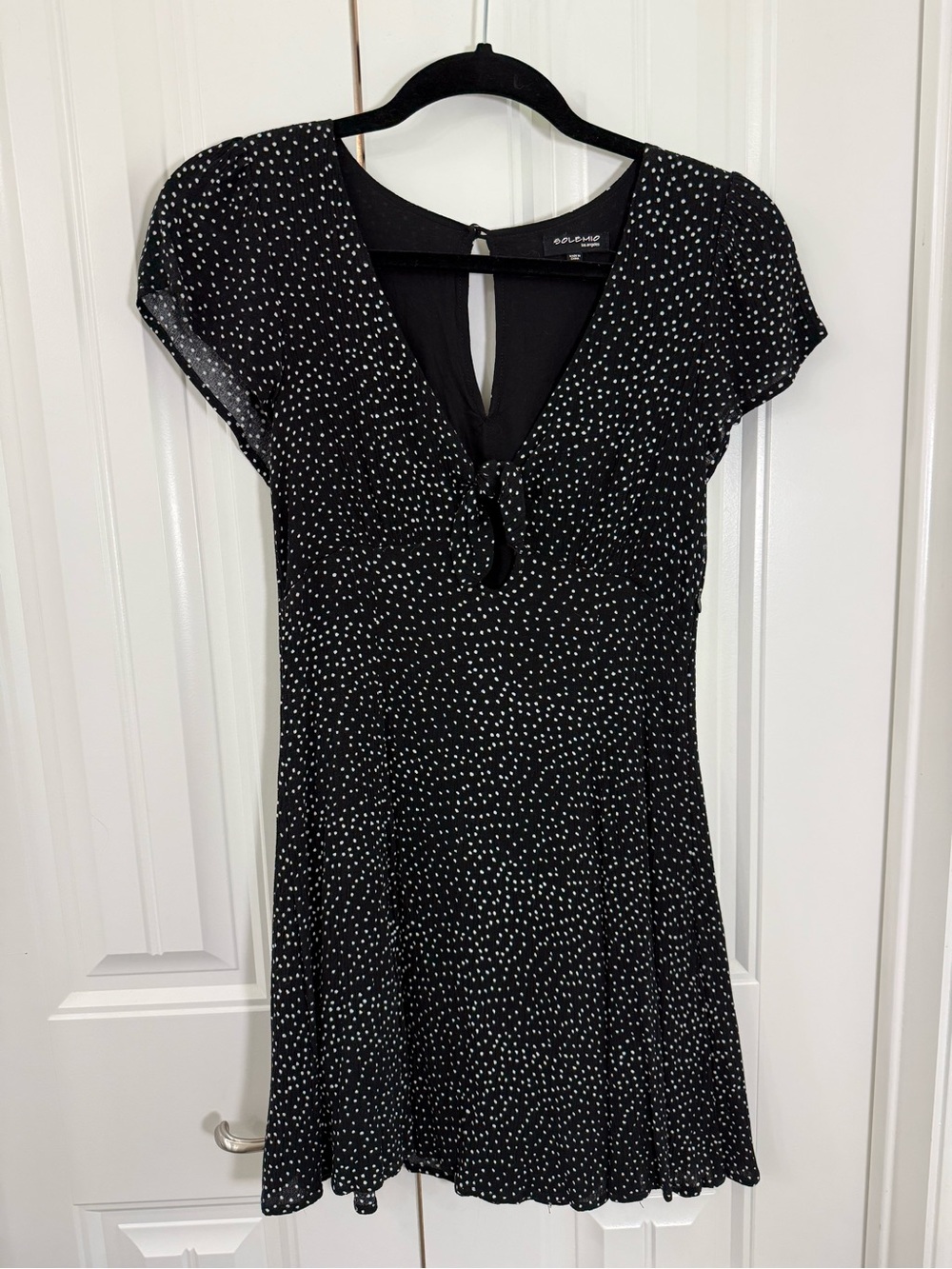 Solemio Black Dress with White Dot Print